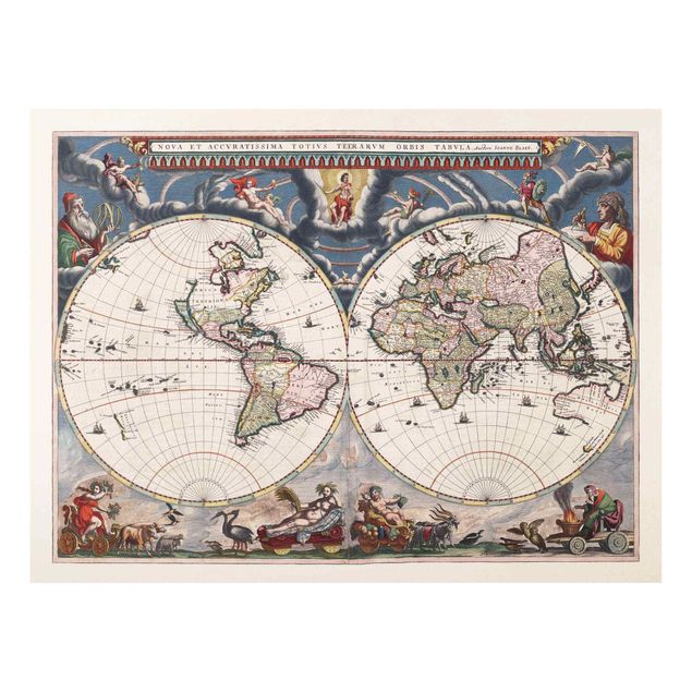 quadros para parede Historic World Map Nova Et Accuratissima Of 1664