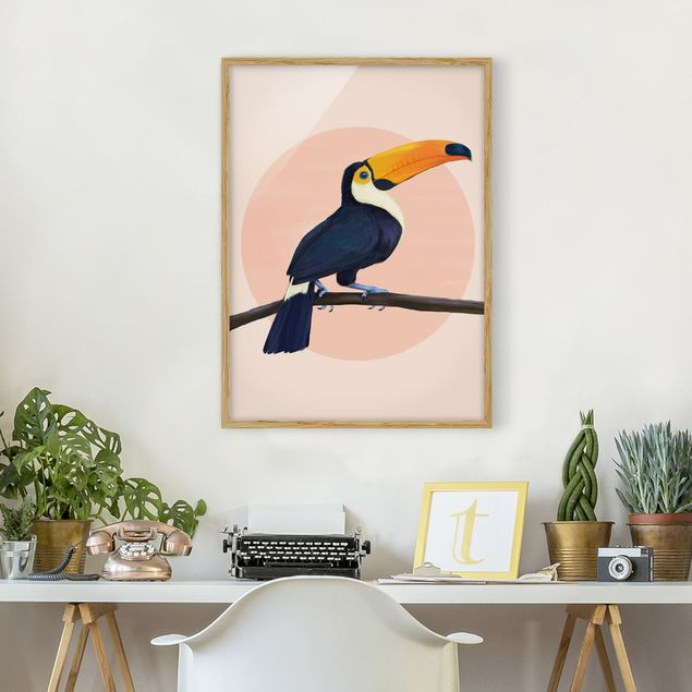Quadros com moldura animais Illustration Bird Toucan Painting Pastel