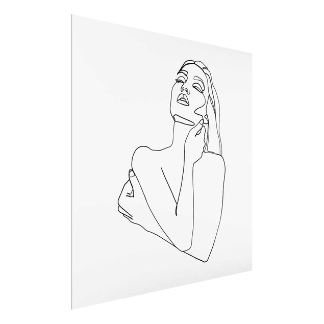 Quadros em vidro em preto e branco Line Art Woman Torso Black And White