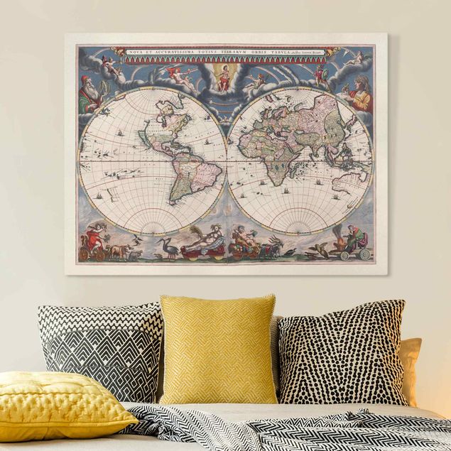 decoraçao para parede de cozinha Historic World Map Nova Et Accuratissima Of 1664