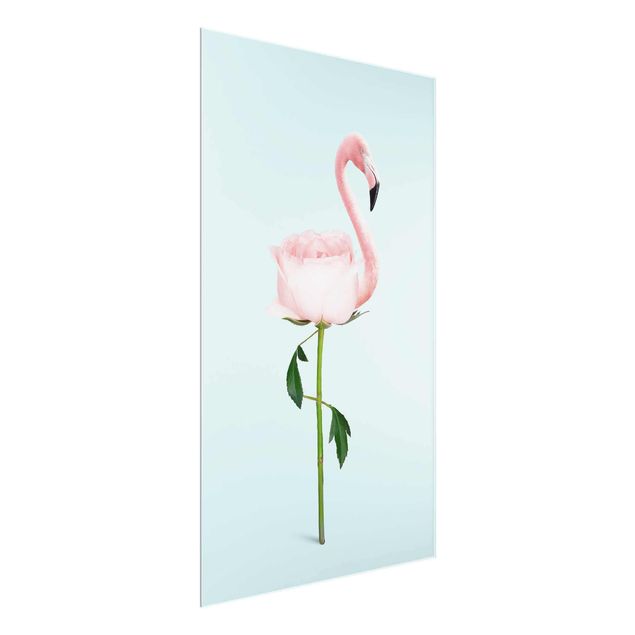 Quadros em vidro flores Flamingo With Rose