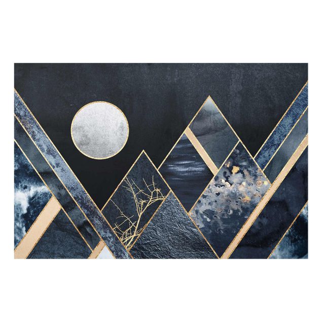 Quadros em vidro abstratos Golden Moon Abstract Black Mountains