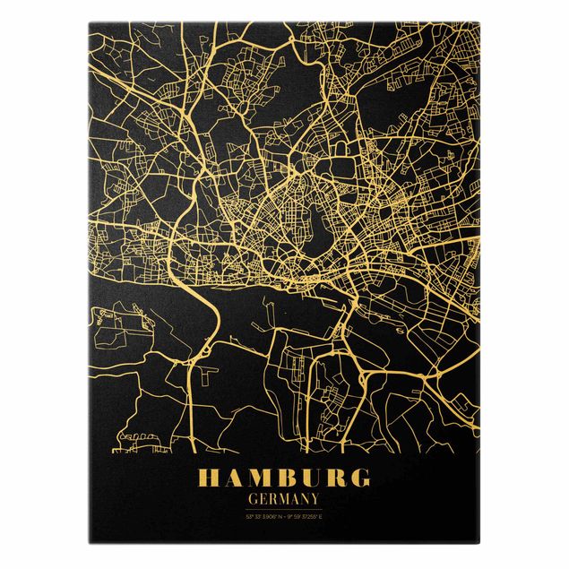 quadros em preto e branco Hamburg City Map - Classic Black