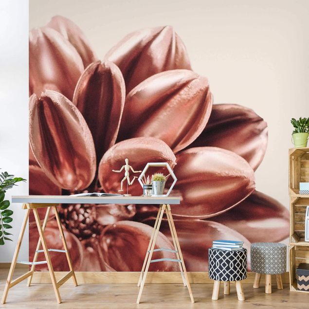 papel de parede moderno Dahlia Pink Gold Pink Detail
