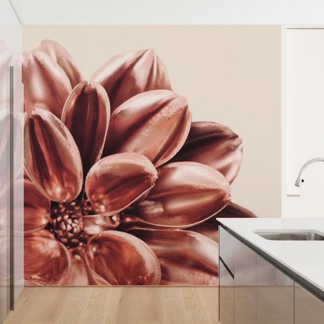 Papel de parede com flores Dahlia Pink Gold Pink Detail