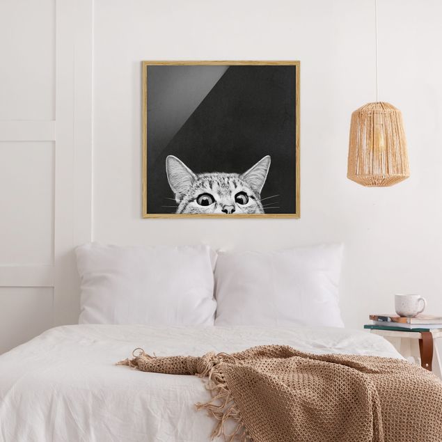 Quadros gatos Illustration Cat Black And White Drawing