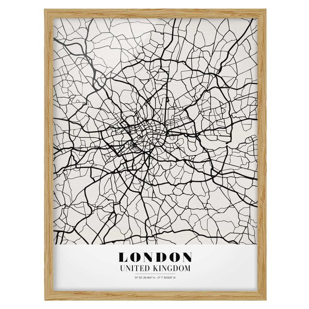 Quadros com moldura frases London City Map - Classic