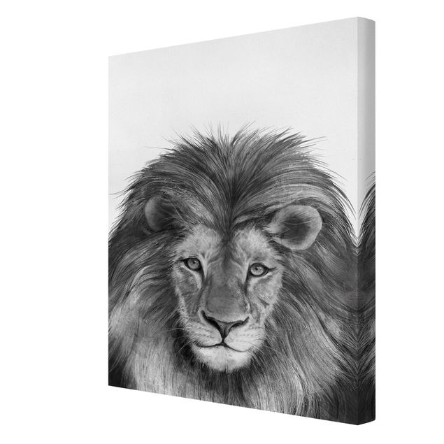 Telas decorativas em preto e branco Illustration Lion Monochrome Painting