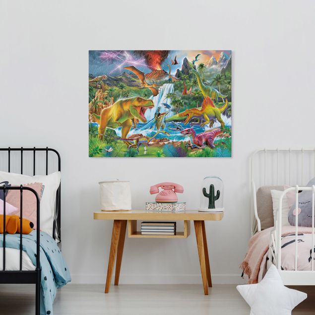 quadros modernos para quarto de casal Dinosaurs In A Prehistoric Storm