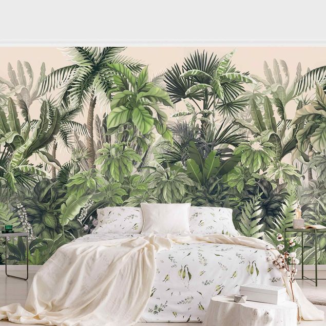 papel de parede moderno para sala Jungle Plants In Green