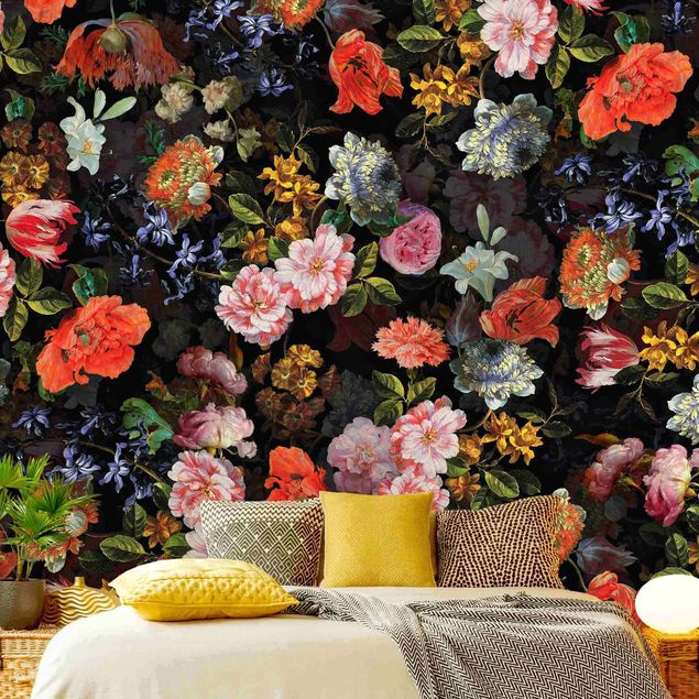 papel de parede moderno para sala Dark Flower Bouquet