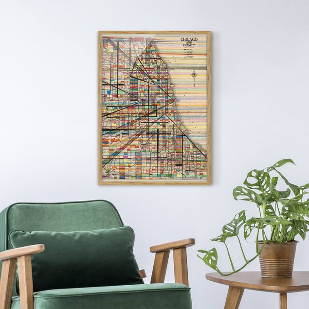 Quadros com moldura mapa-múndi Modern Map Of Chicago