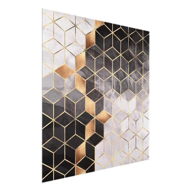 Quadros em vidro abstratos Black And White Golden Geometry