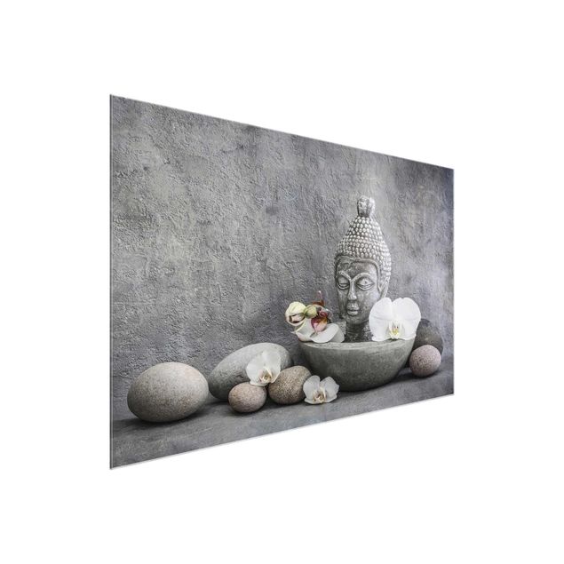 Quadros em vidro zen Zen Buddha, Orchid And Stone