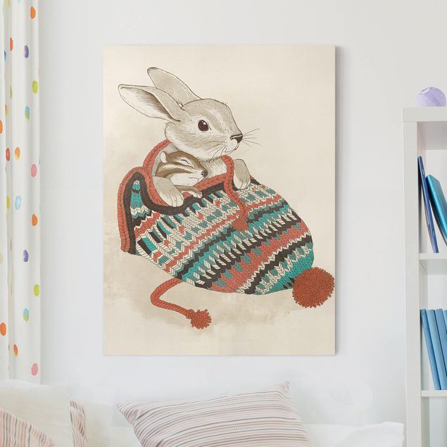 telas decorativas para paredes Illustration Cuddly Santander Rabbit In Hat
