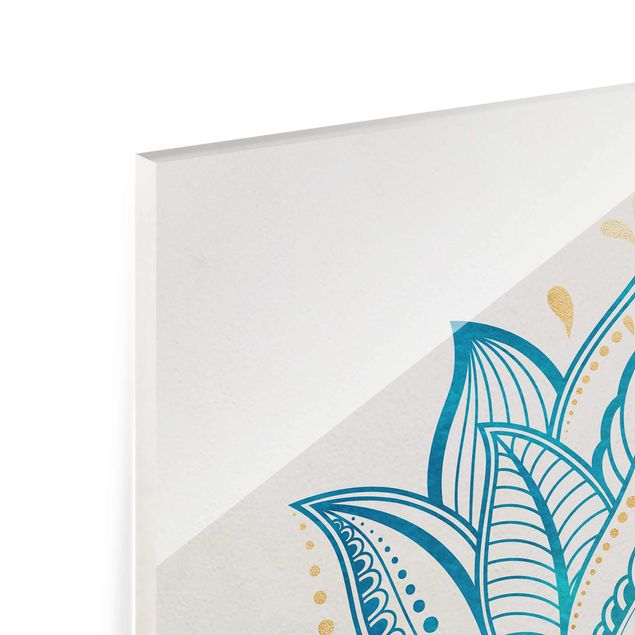 decoração quadros Lotus Illustration Mandala Gold Blue