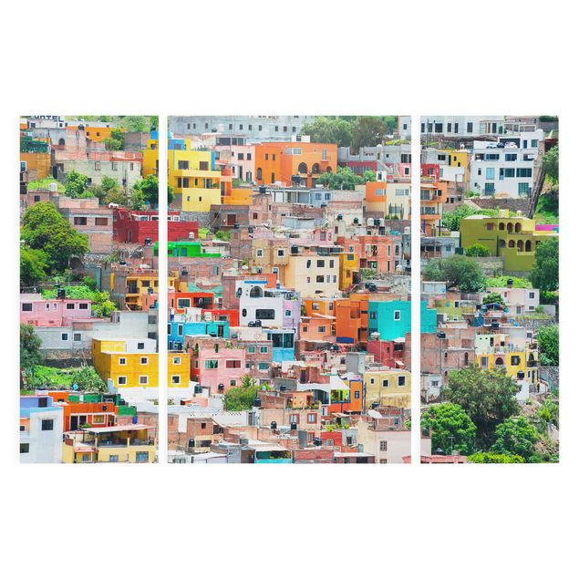 Quadros multicoloridos Coloured Houses Front Guanajuato