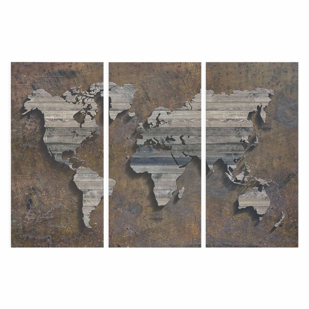 Quadros em marrom Wooden Grid World Map