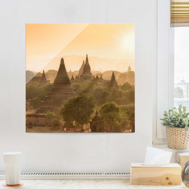 Quadros Ásia Sun Setting Over Bagan