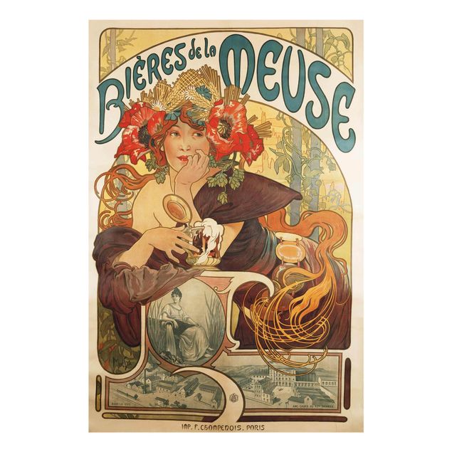 Quadros em vidro frases Alfons Mucha - Poster For La Meuse Beer