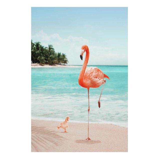 quadro decorativo mar Beach With Flamingo
