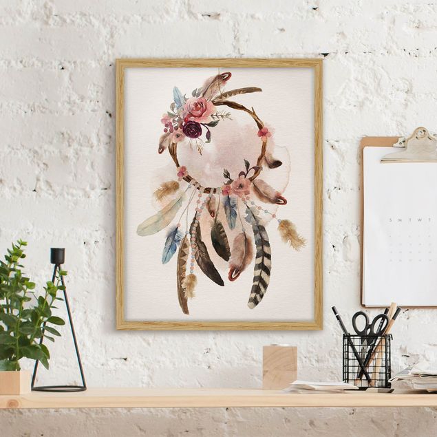 Quadros penas Dream Catcher With Roses And Feathers
