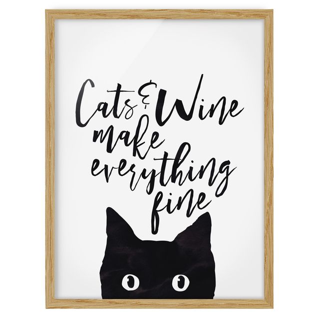 Quadros com moldura frases Cats And Wine make Everything Fine