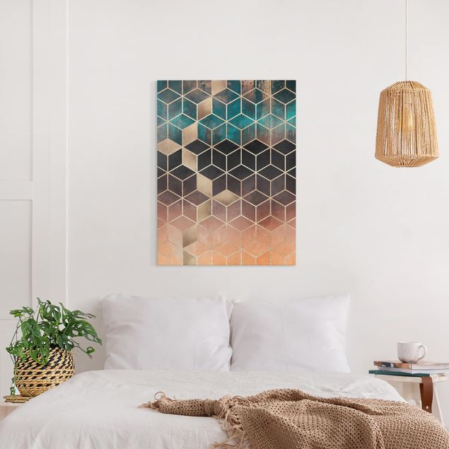 decoraçao para parede de cozinha Turquoise Rosé Golden Geometry