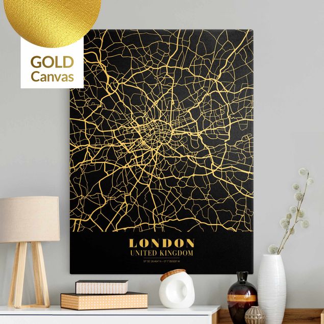 Telas decorativas Londres London City Map - Classic Black