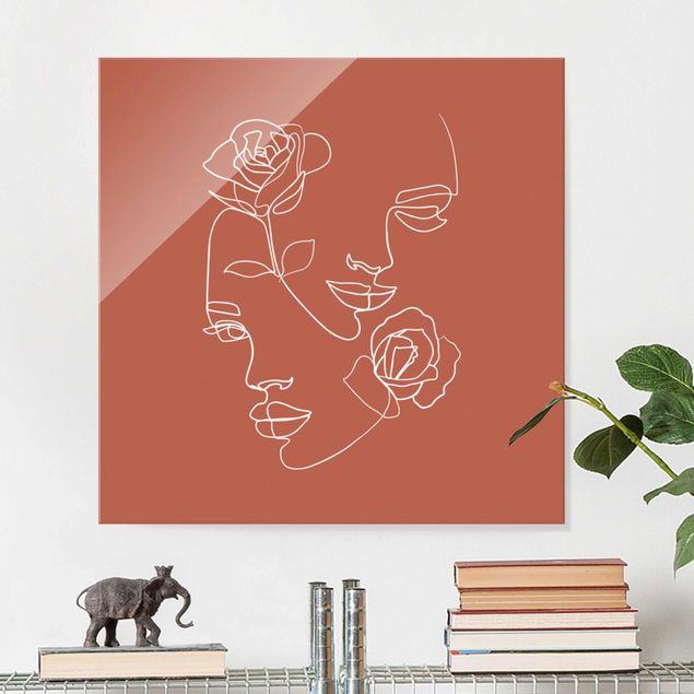 Quadros movimento artístico Line Art Line Art Faces Women Roses Copper