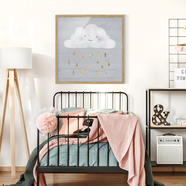 quadros decorativos para sala modernos Cloud With Golden Raindrops