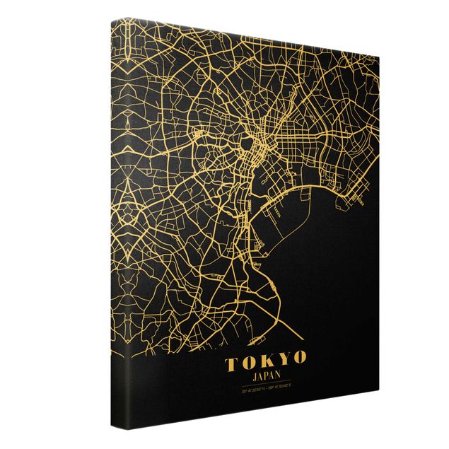 Telas decorativas cidades e paisagens urbanas Tokyo City Map - Classic Black