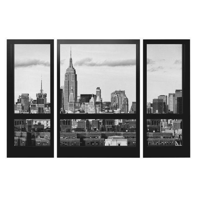 Telas decorativas cidades e paisagens urbanas Windows Overlooking New York Skyline Black And White