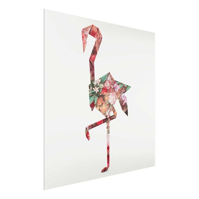 quadro com flores Origami Flamingo