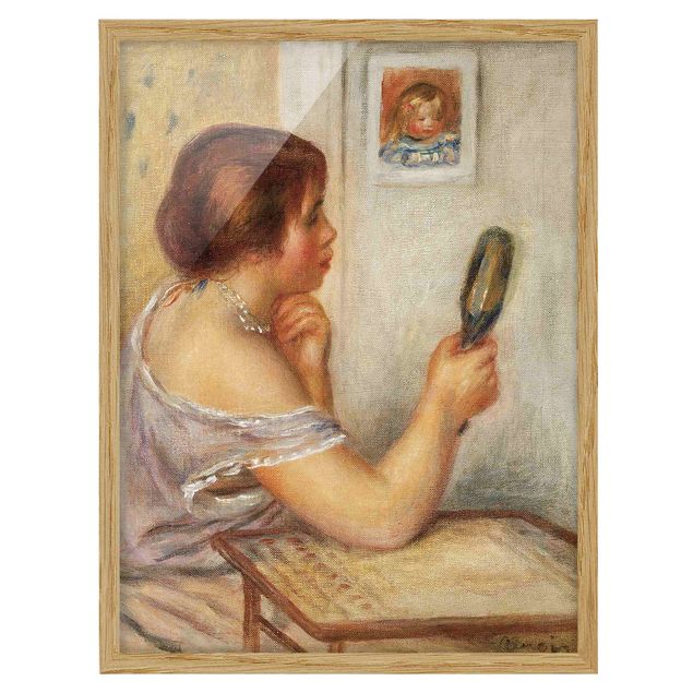 Quadros com moldura flores Auguste Renoir - Gabrielle holding a Mirror or Marie Dupuis holding a Mirror with a Portrait of Coco