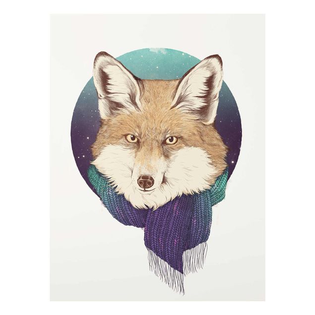Quadros modernos Illustration Fox Moon Purple Turquoise
