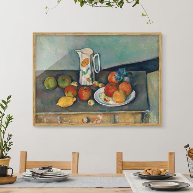 Quadros movimento artístico Impressionismo Paul Cézanne - Still Life With Milk Jug And Fruit