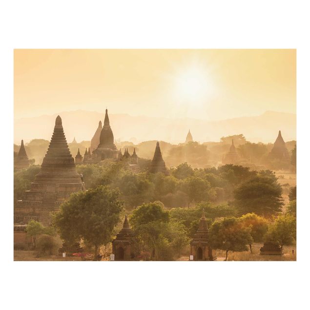 Quadros em vidro paisagens Sun Setting Over Bagan