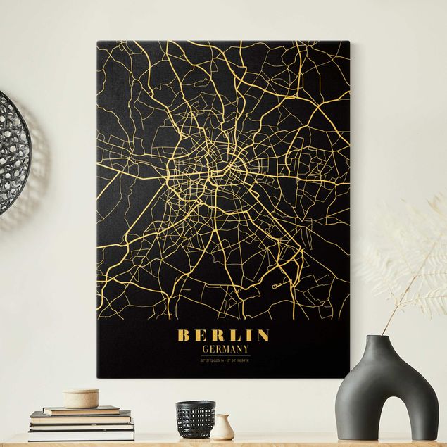 Telas decorativas em preto e branco Berlin City Map - Classic Black