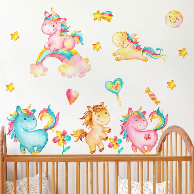 Autocolantes de parede unicórnios Unicorn watercolor nursery set