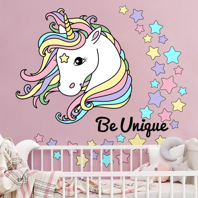 Decoração para quarto infantil Unicorn illustration Be unique pastel