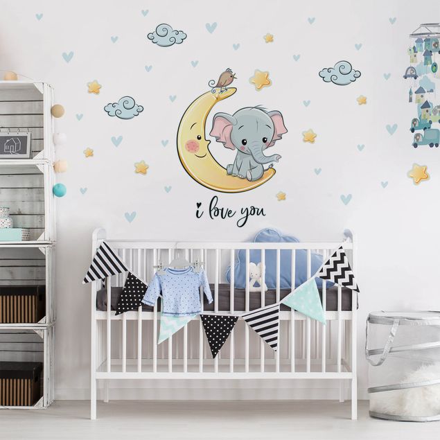 decoração para quartos infantis Elephant Moon I Love You