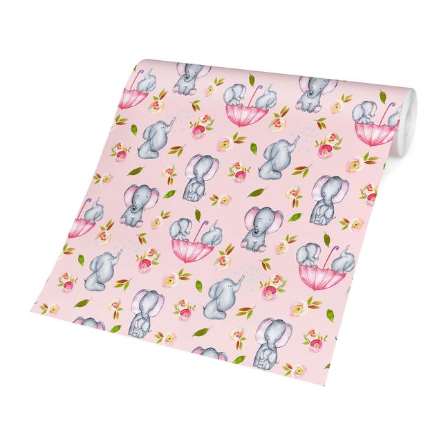 Papel de parede animais Elephant With Flowers In Front Of Pink