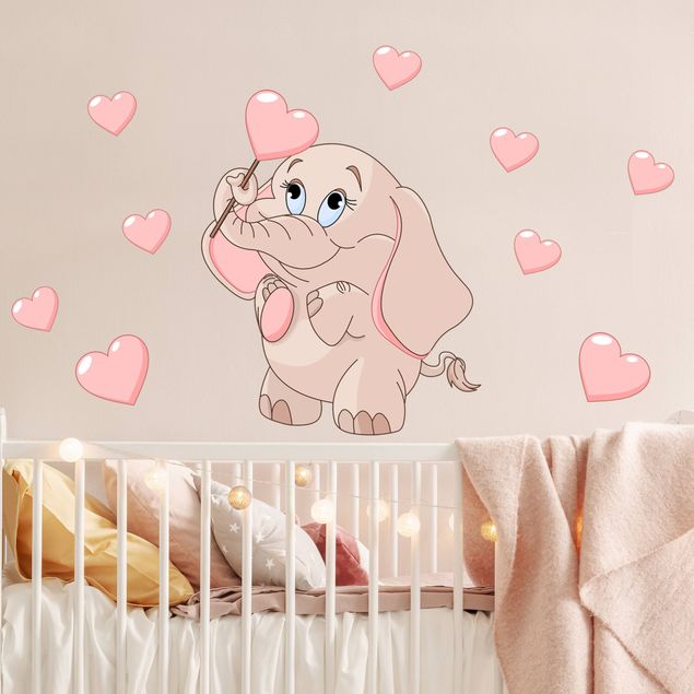 Decoração para quarto infantil Elephant baby with pink hearts
