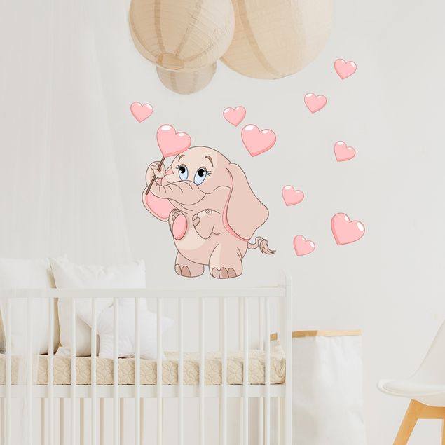 Autocolantes de parede amor Elephant baby with pink hearts