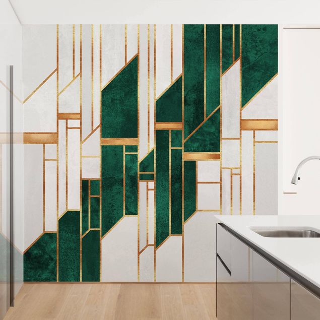 papel de parede moderno para sala Emerald And gold Geometry