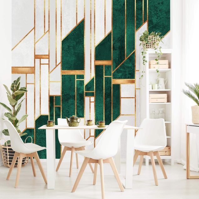 Papel de parede com verde Emerald And gold Geometry