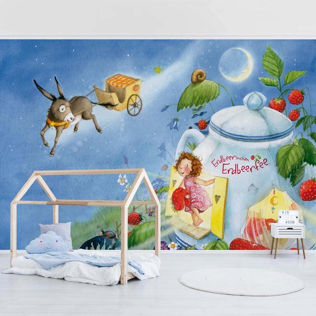 papel de parede com azul Little Strawberry Strawberry Fairy - Donkey Casimir