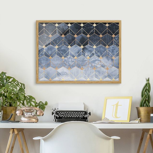 decoraçao para parede de cozinha Blue Geometry Golden Art Deco
