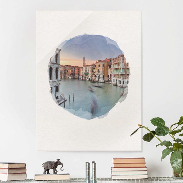 quadro de vidro WaterColours - Grand Canal View From The Rialto Bridge Venice